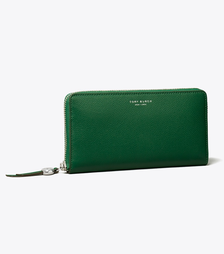 Tory Burch designer wallets Romy Zip Continental Wallet in Dark Kale angle