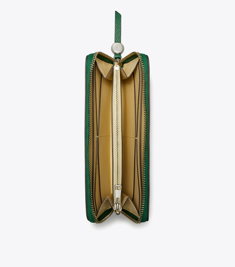 Tory Burch designer wallets Romy Zip Continental Wallet in Dark Kale overhead