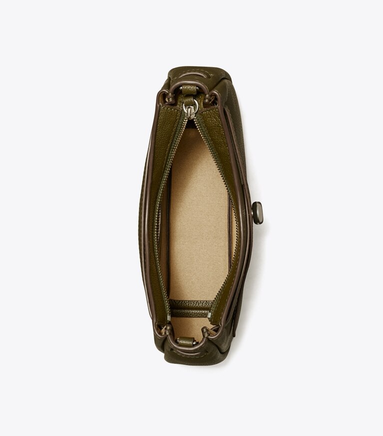 Tory Burch designer クロスボディバッグ ジップトップ クロスボディバッグ in Dark Olive オーバーヘッド