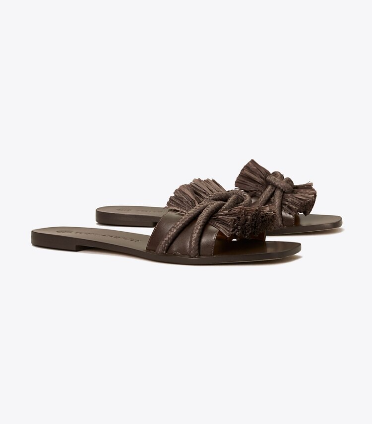 Tory Burch designer sandals Rope Flat Slide in FUDGE / FUDGE angle