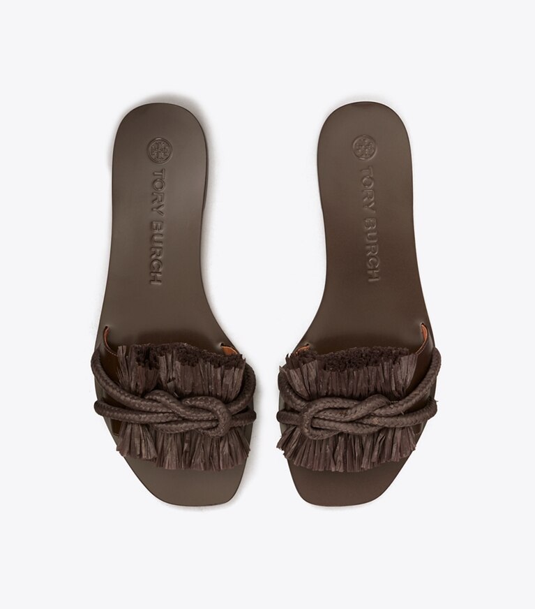 Tory Burch designer sandals Rope Flat Slide in FUDGE / FUDGE angle