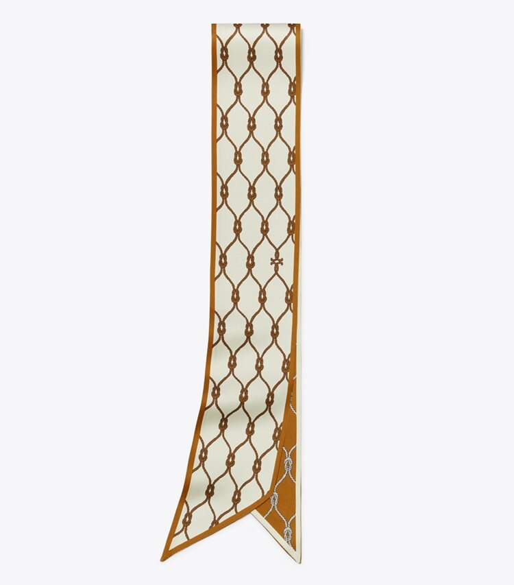 Tory Burch designer scarves Rope Ribbon Tie in Rope Brown folded
