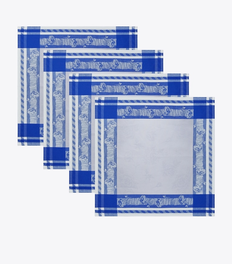 Tory Burch designer linens Rose Jacquard Napkin, Set Of 4 in Blue front