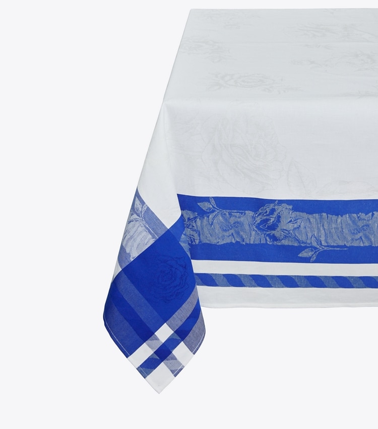 Tory Burch designer linens Rose Jacquard Square Tablecloth, 70"  in Blue detail