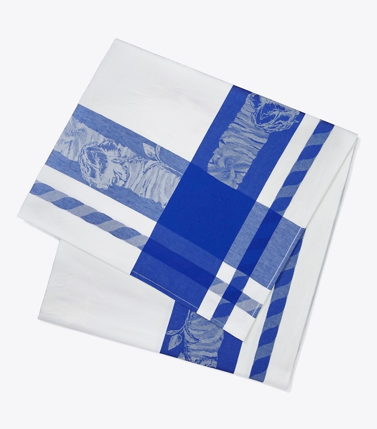 Tory Burch designer linens Rose Jacquard Square Tablecloth, 70"  in Blue front