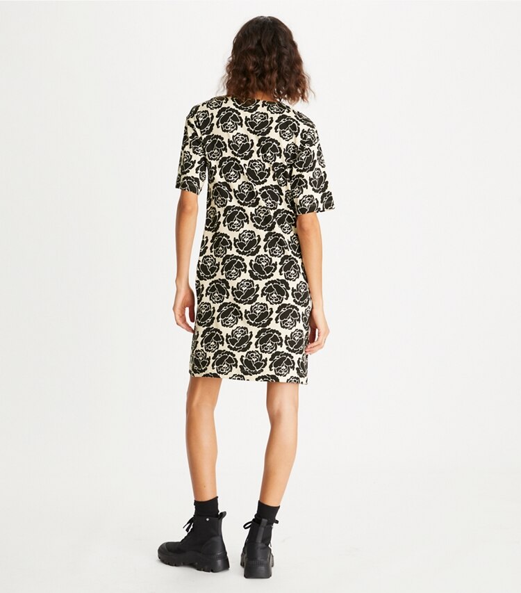 Tory Burch designer dresses Rose T-Shirt Dress in Black on model back