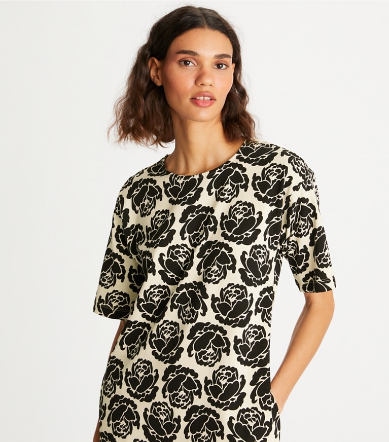 Tory Burch designer dresses Rose T-Shirt Dress in Black front