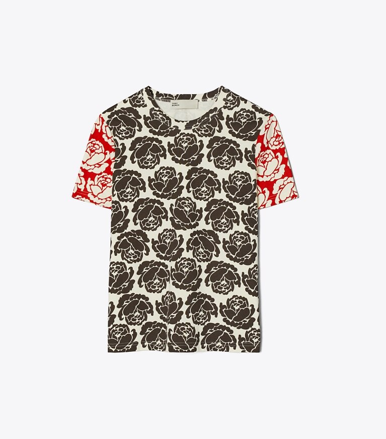 Tory Burch designer tops Rose T-Shirt in Multi Patchwork front