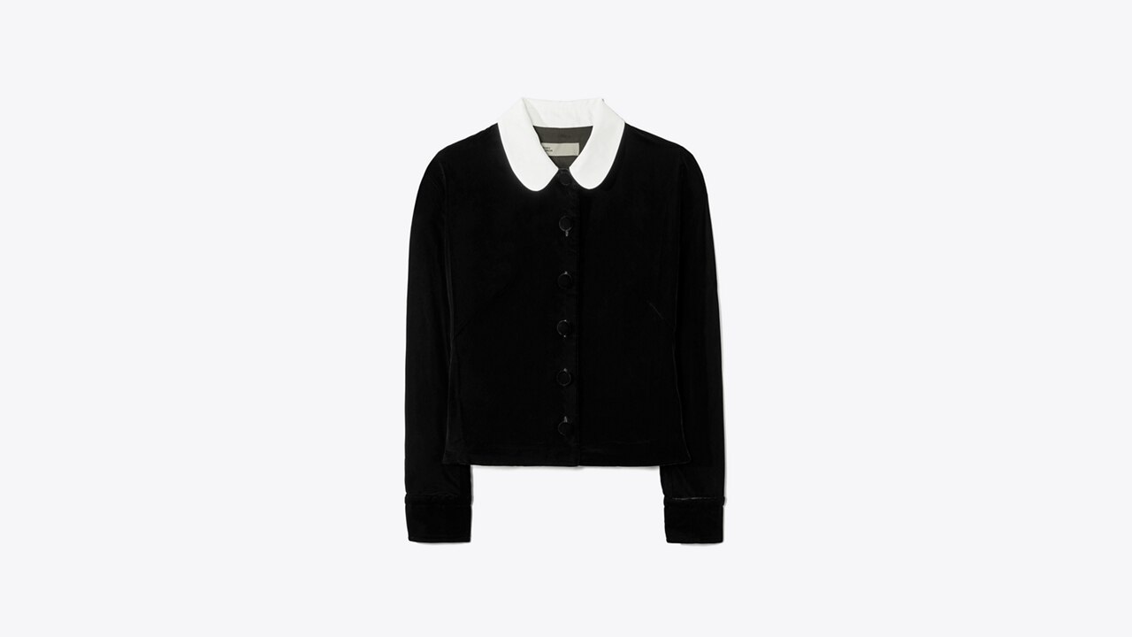 Round Collar Velvet Shirt Women's Designer Tops Tory Burch