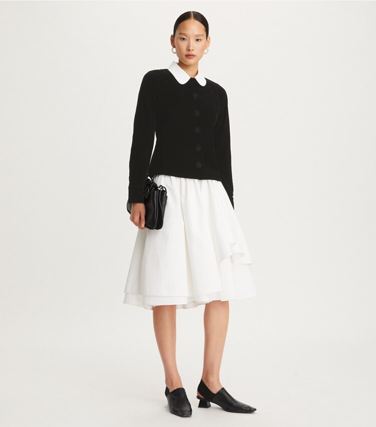 Round Collar Velvet Shirt Women's Designer Tops Tory Burch