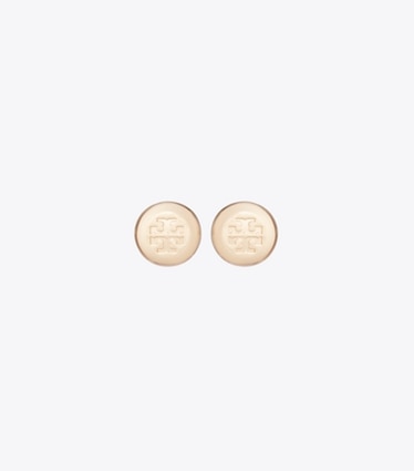 Tory Burch designer earrings Round Icon Stud Earrings in Light Brass front