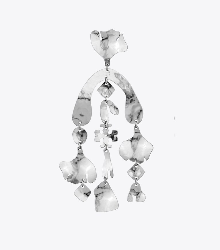 Tory Burch designer earrings Roxanne Cascade Earring in Antique Tory Silver front