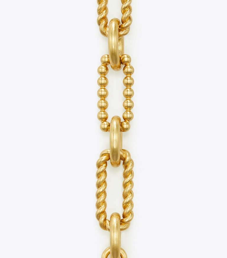 Tory Burch designer necklaces Roxanne Chain Beaded Rope Necklace in Rolled Tory Gold front