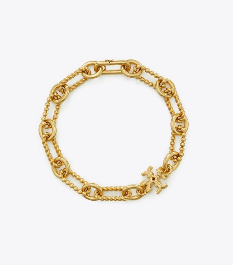 Tory Burch designer necklaces Roxanne Chain Beaded Rope Necklace in Rolled Tory Gold front