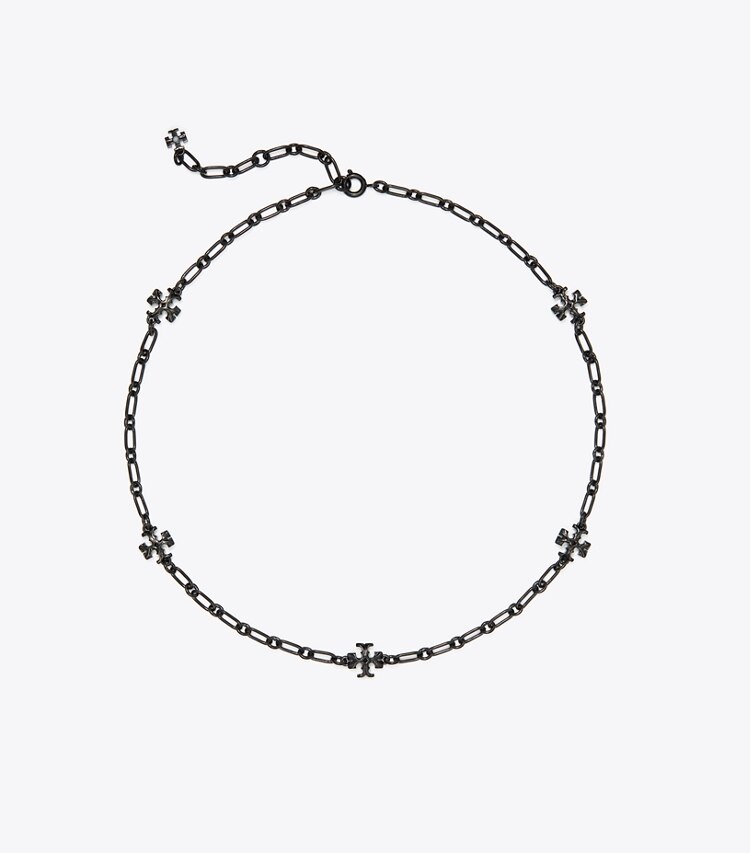 Tory Burch designer necklaces Roxanne Chain Delicate Necklace in Black / Black front