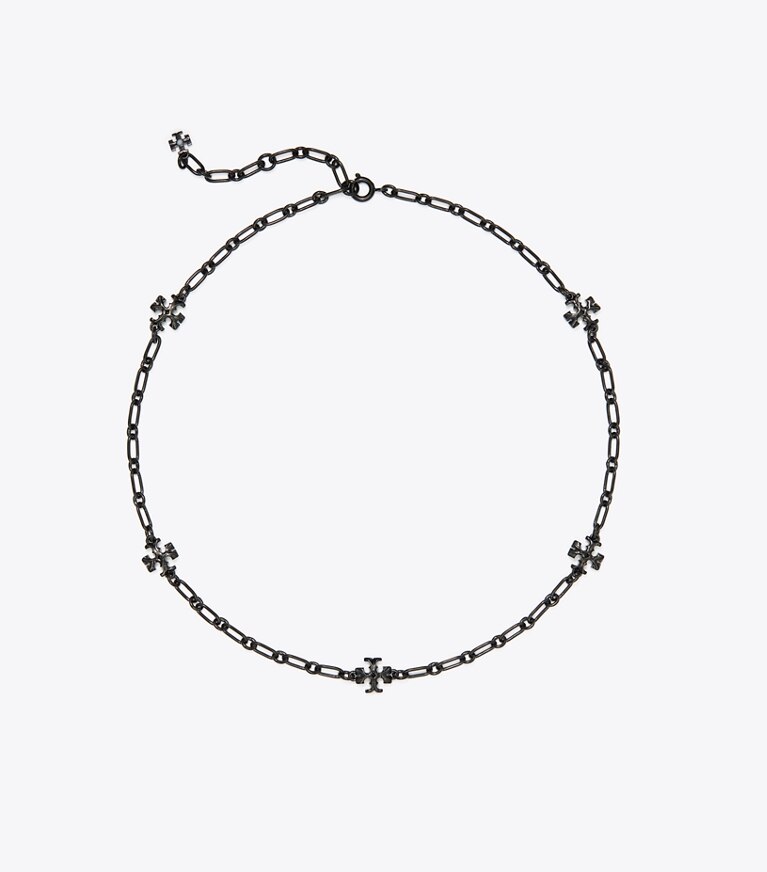 Tory Burch designer necklaces Roxanne Chain Delicate Necklace in Black / Black front