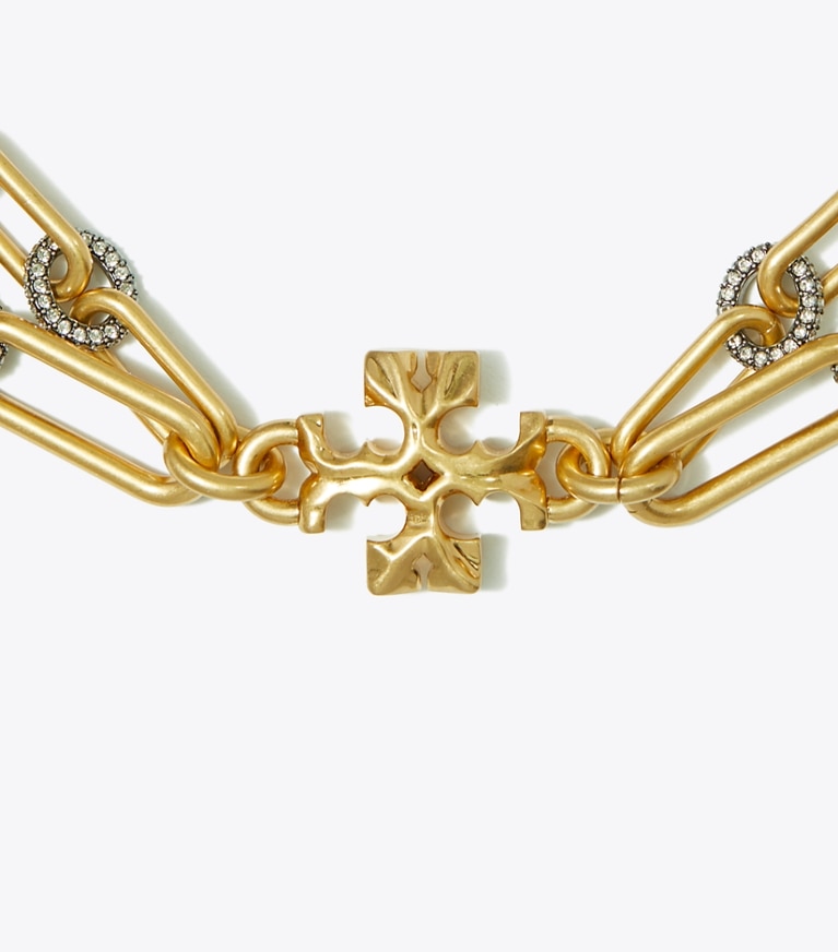 Tory Burch designer necklaces Roxanne Chain Layered Necklace in Rolled Tory Gold/Antique Pewter front