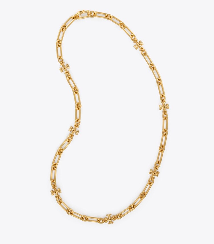 Tory Burch designer necklaces Roxanne Chain Long Necklace in Rolled Tory Gold overhead