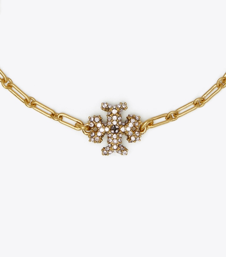Tory Burch designer bracelets Roxanne Chain Pavé Delicate Bracelet in Rolled Tory Gold / Crystal front