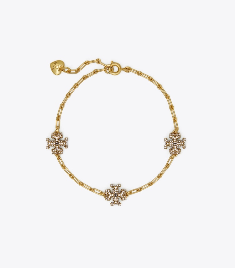 Tory Burch designer bracelets Roxanne Chain Pavé Delicate Bracelet in Rolled Tory Gold / Crystal front