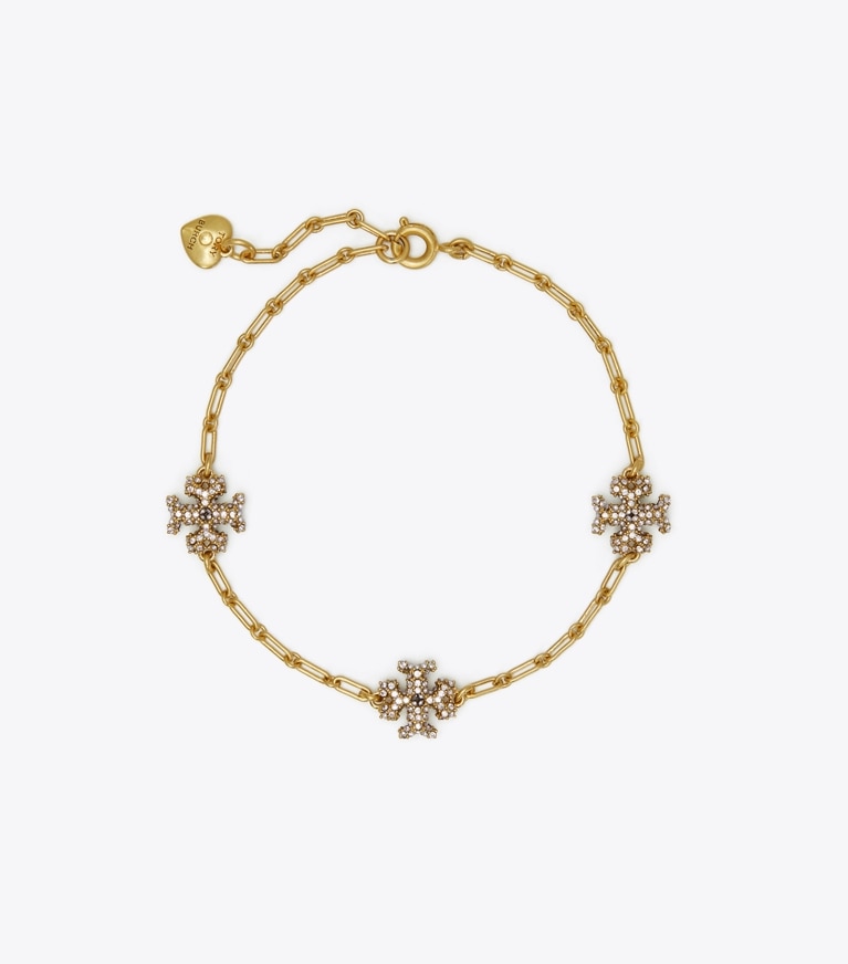 Tory Burch designer bracelets Roxanne Chain Pavé Delicate Bracelet in Rolled Tory Gold / Crystal front