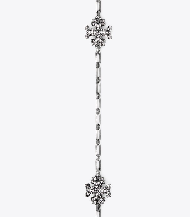 Tory Burch designer necklaces Roxanne Chain Pavé Delicate Necklace in Antique Pewter / Crystal front