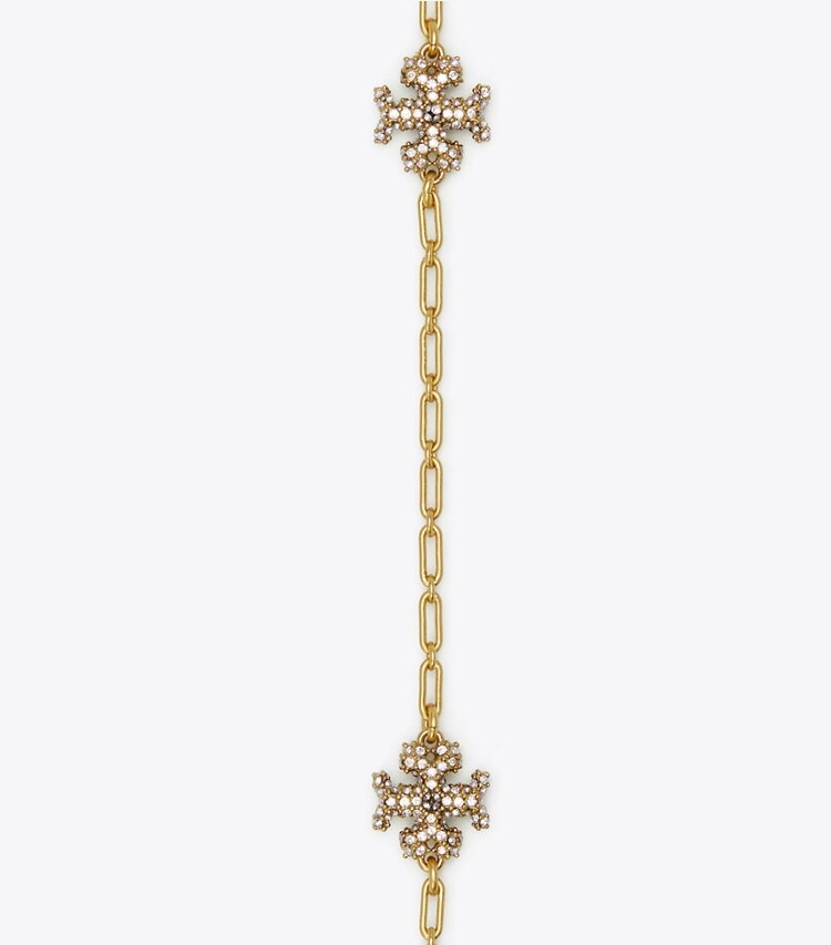 Tory Burch designer necklaces Roxanne Chain Pavé Delicate Necklace in Rolled Tory Gold / Crystal detail