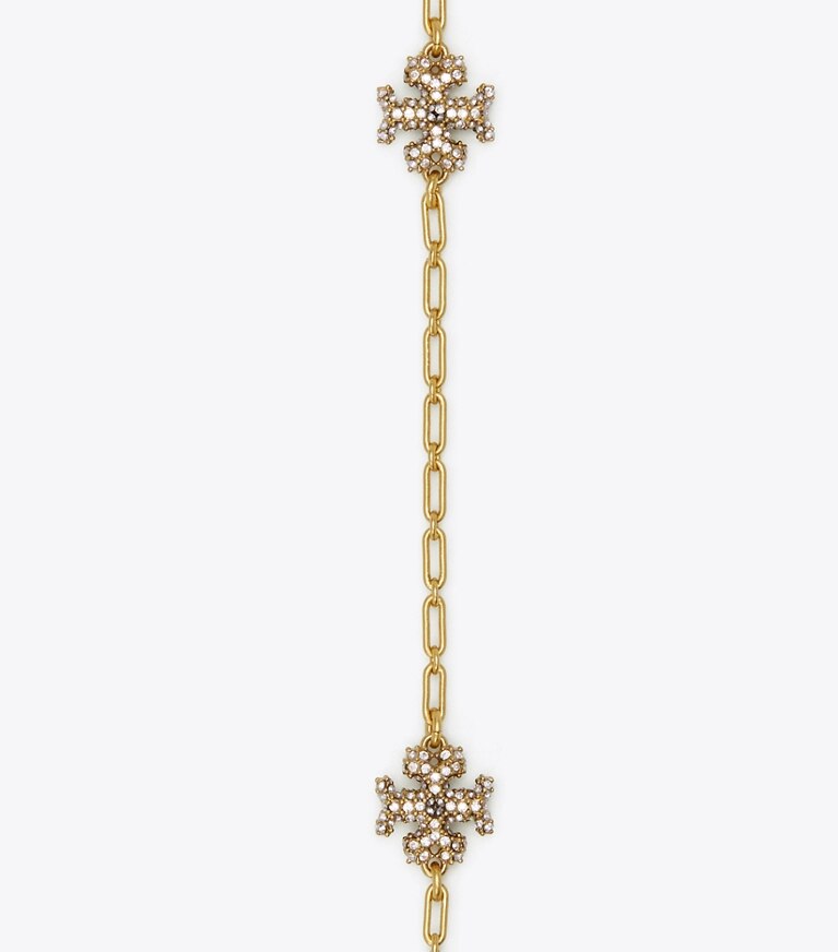 Tory Burch designer necklaces Roxanne Chain Pavé Delicate Necklace in Rolled Tory Gold / Crystal detail