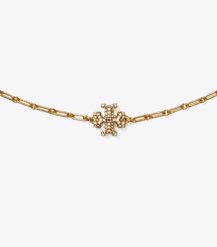 Tory Burch designer necklaces Roxanne Chain Pavé Pendant Necklace  in Rolled Tory Gold/Crystal detail