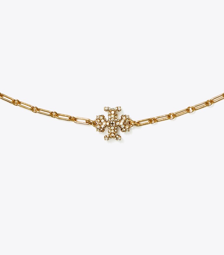 Tory Burch designer necklaces Roxanne Chain Pavé Pendant Necklace  in Rolled Tory Gold/Crystal front