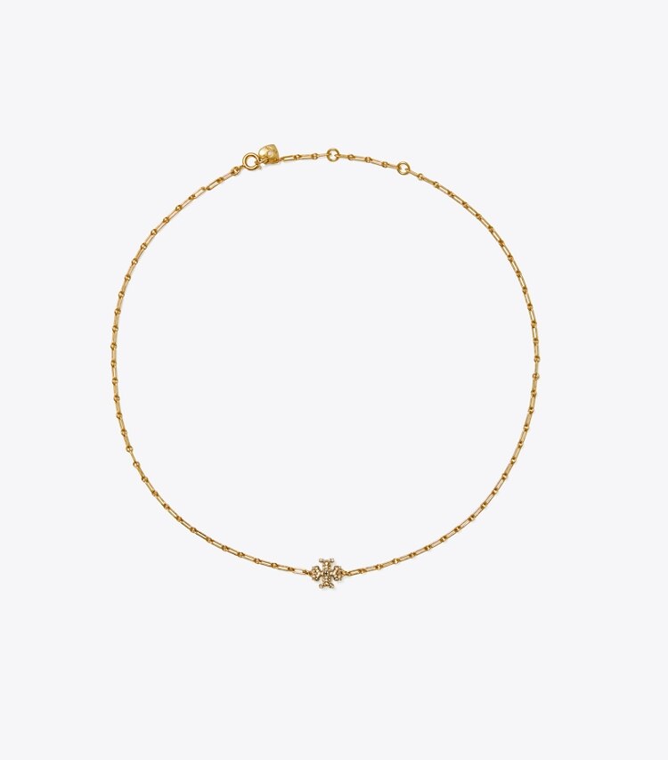 Tory Burch designer necklaces Roxanne Chain Pavé Pendant Necklace  in Rolled Tory Gold/Crystal front