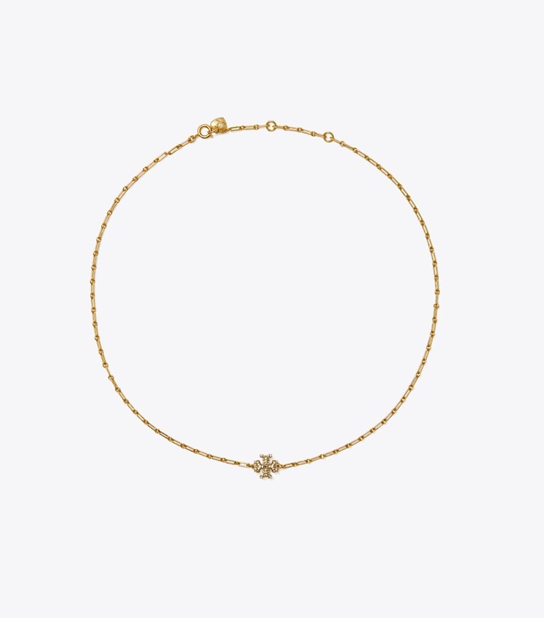 Tory Burch designer necklaces Roxanne Chain Pavé Pendant Necklace  in Rolled Tory Gold/Crystal front