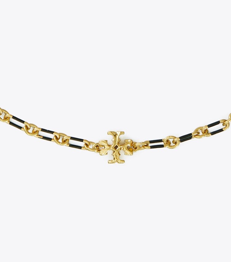 Tory Burch designer necklaces Roxanne Chain Striped Delicate Necklace  in Rolled Tory Gold / Black detail