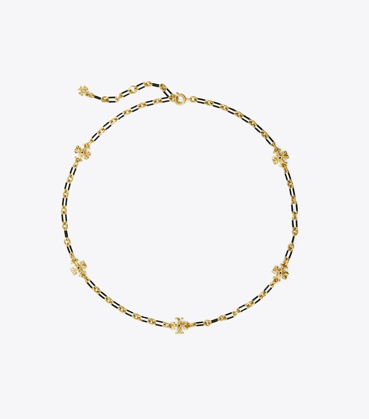 Tory Burch designer necklaces Roxanne Chain Striped Delicate Necklace  in Rolled Tory Gold / Black front