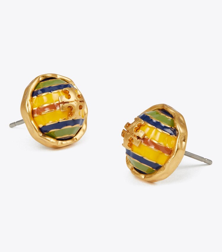 Tory Burch designer earrings Roxanne Circle-Stud Earring in Rolled Gold / Yellow Multi detail