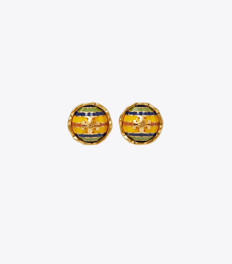 Tory Burch designer earrings Roxanne Circle-Stud Earring in Rolled Gold / Yellow Multi front