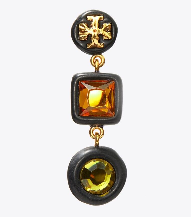 Tory Burch designer earrings Roxanne Crystal Small Double-Drop Earring in Rolled Brass/Matte Black front