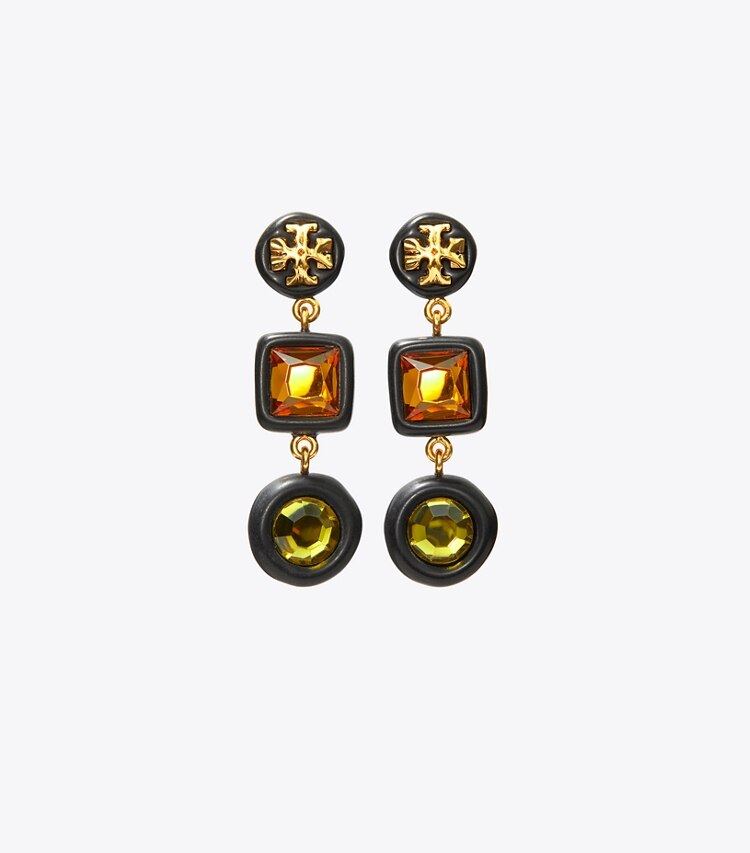 Tory Burch designer earrings Roxanne Crystal Small Double-Drop Earring in Rolled Brass/Matte Black front