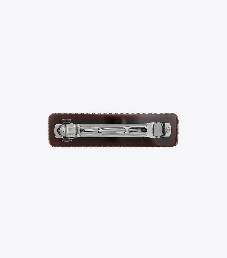 Tory Burch designer hair pins Roxanne Embellished Barrette in Rolled Pewter/Blue Multi back