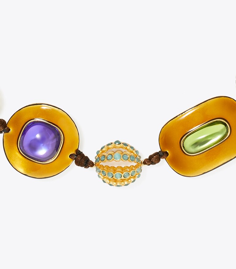 Tory Burch designer necklaces Roxanne Embellished Necklace in Rolled Gold/Brown Multi front