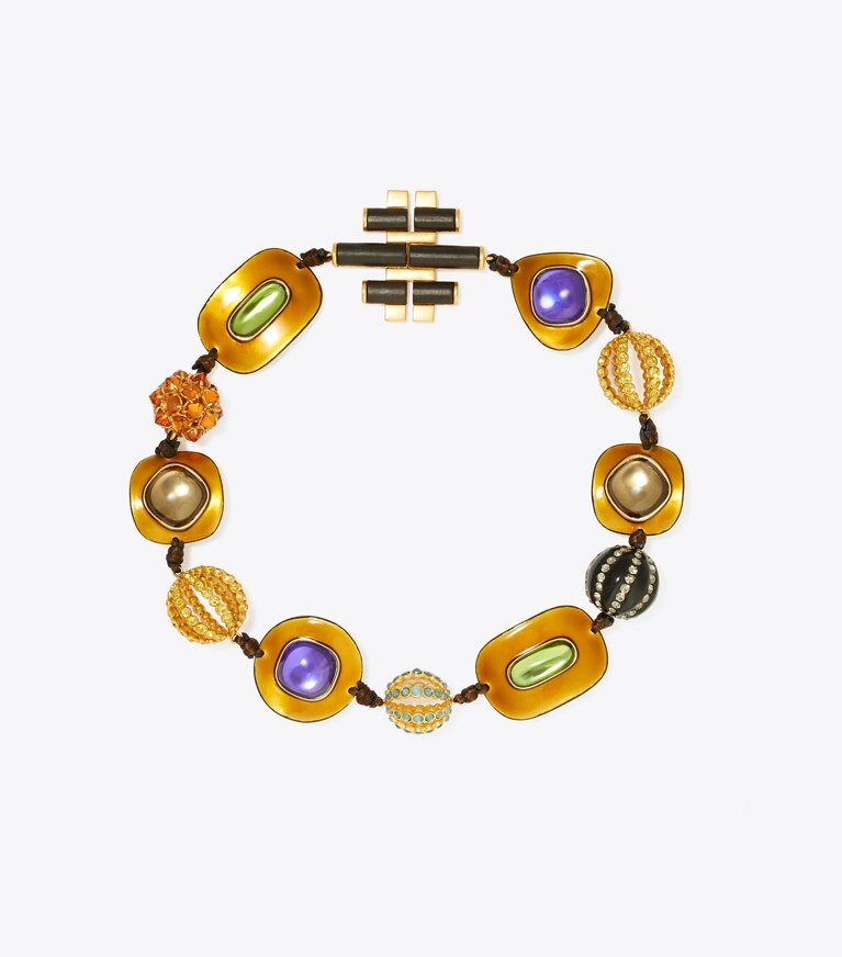 Tory Burch designer necklaces Roxanne Embellished Necklace in Rolled Gold/Brown Multi front