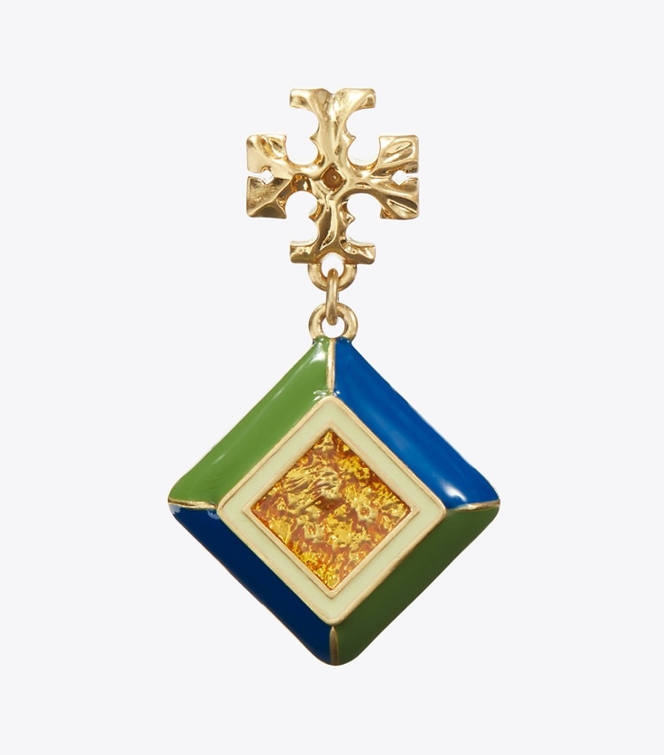 Tory Burch designer earrings Roxanne Geo Drop Earring in Rolled Gold / Multi detail