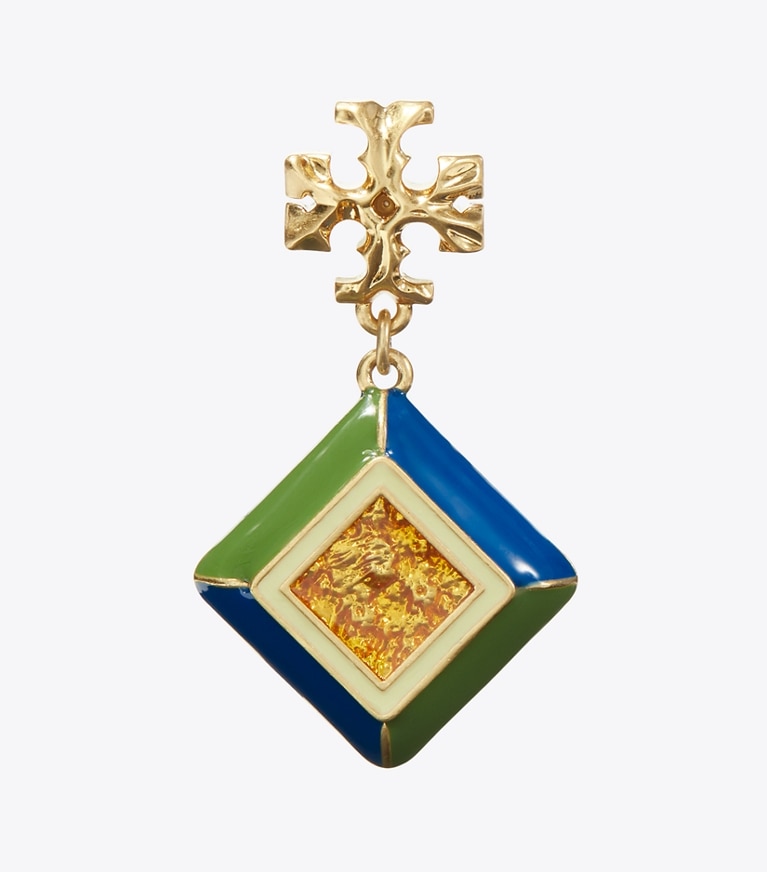 Tory Burch designer earrings Roxanne Geo Drop Earring in Rolled Gold / Multi detail