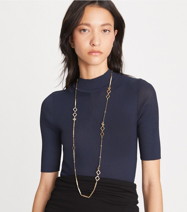 Tory Burch designer necklaces Roxanne Geo Necklace in Tory Gold accessory on model