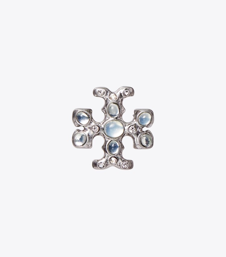 Tory Burch designer earrings Roxanne Jeweled Stud Earring in Antique Pewter / Crystal detail