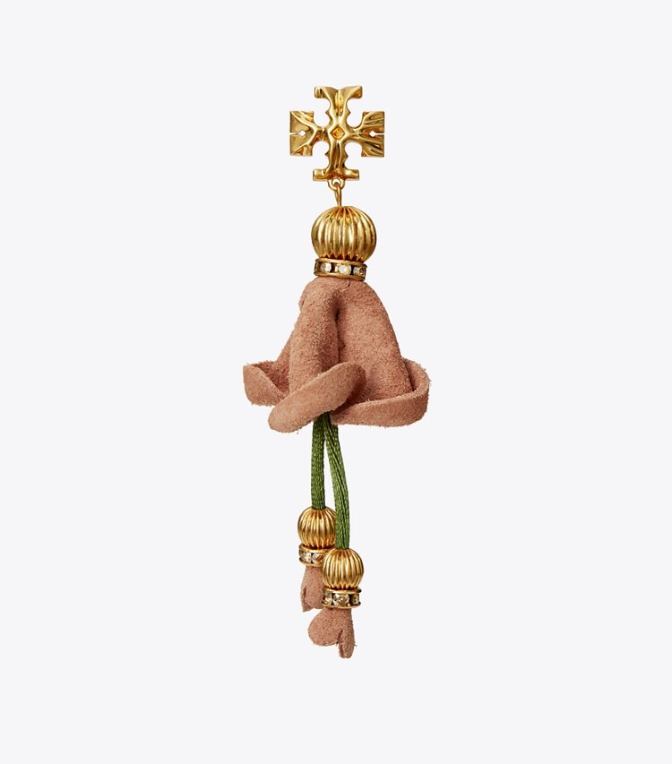 Tory Burch designer earrings Roxanne Leather Earring in Rolled Brass / Multi detail
