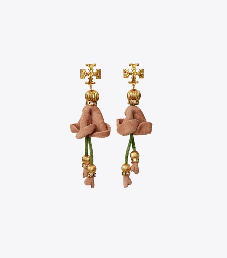 Tory Burch designer earrings Roxanne Leather Earring in Rolled Brass / Multi front