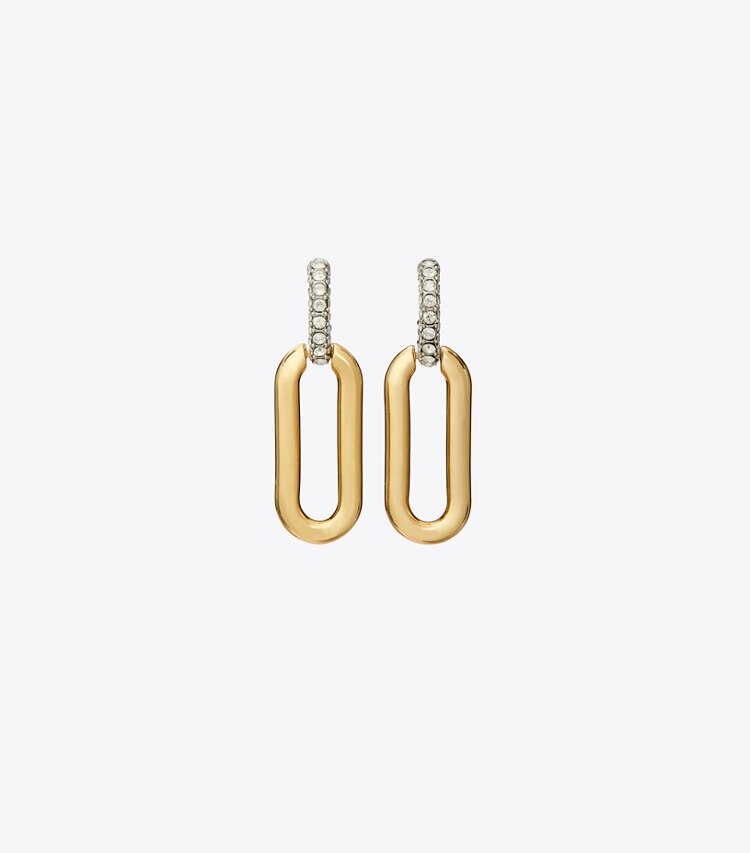 Tory Burch designer earrings Roxanne Link Earring in Tory Gold / Crystal front