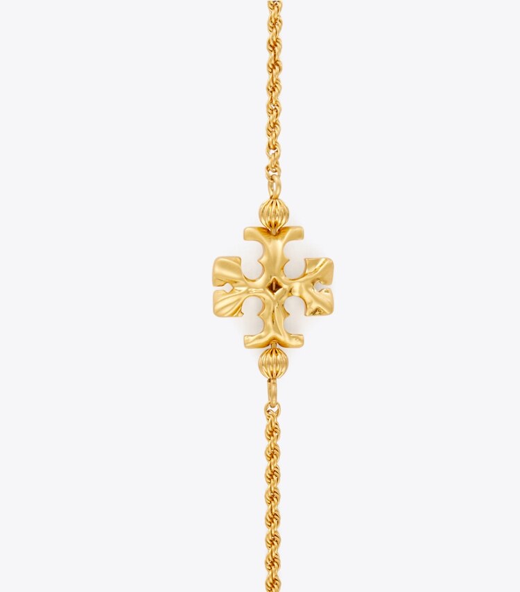 Tory Burch designer necklaces Roxanne Long Necklace in Rolled Brass / Azure Green detail