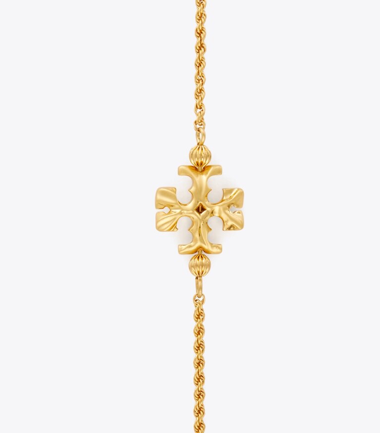Tory Burch designer necklaces Roxanne Long Necklace in Rolled Brass / Azure Green front